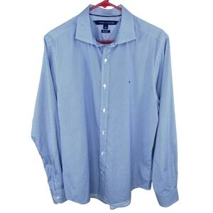Tommy Hilfiger Button Down Shirt Mens Size M Blue Geometric Print 80s Cotton New